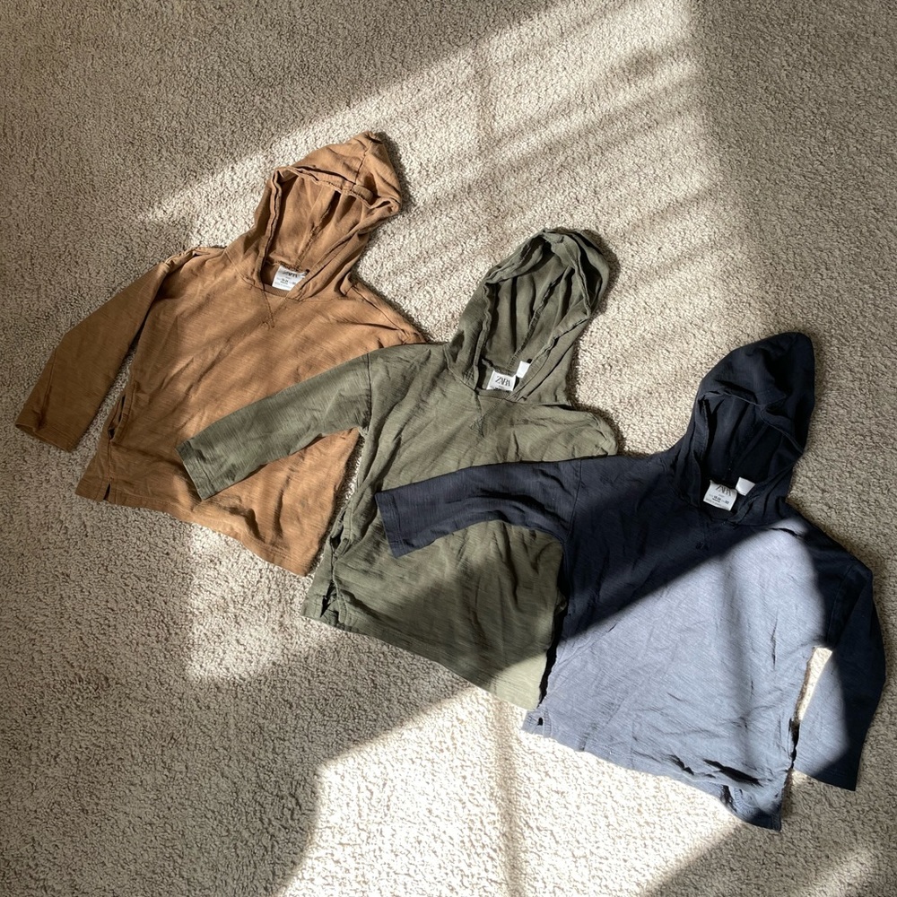 3 Zara Baby Lightweight Hooded Pull Over Shirts 18-24 months